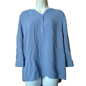 Simply Styled Women's Large 3/4 Roll Tab Sleeve Pullover Tunic Blouse Blue